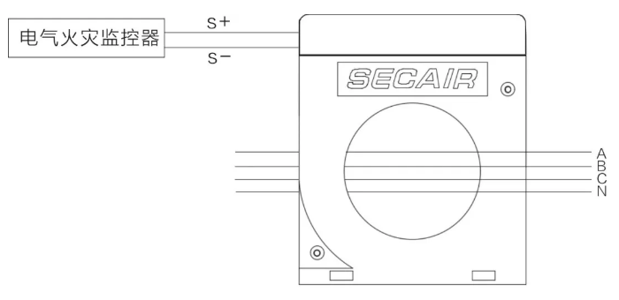J-SCM41(160)剩余電流式<a href=http://www.haowenfeng.com/dianqihuozai/ target=_blank class=infotextkey>電氣火災(zāi)監(jiān)控</a>探測(cè)器接線圖